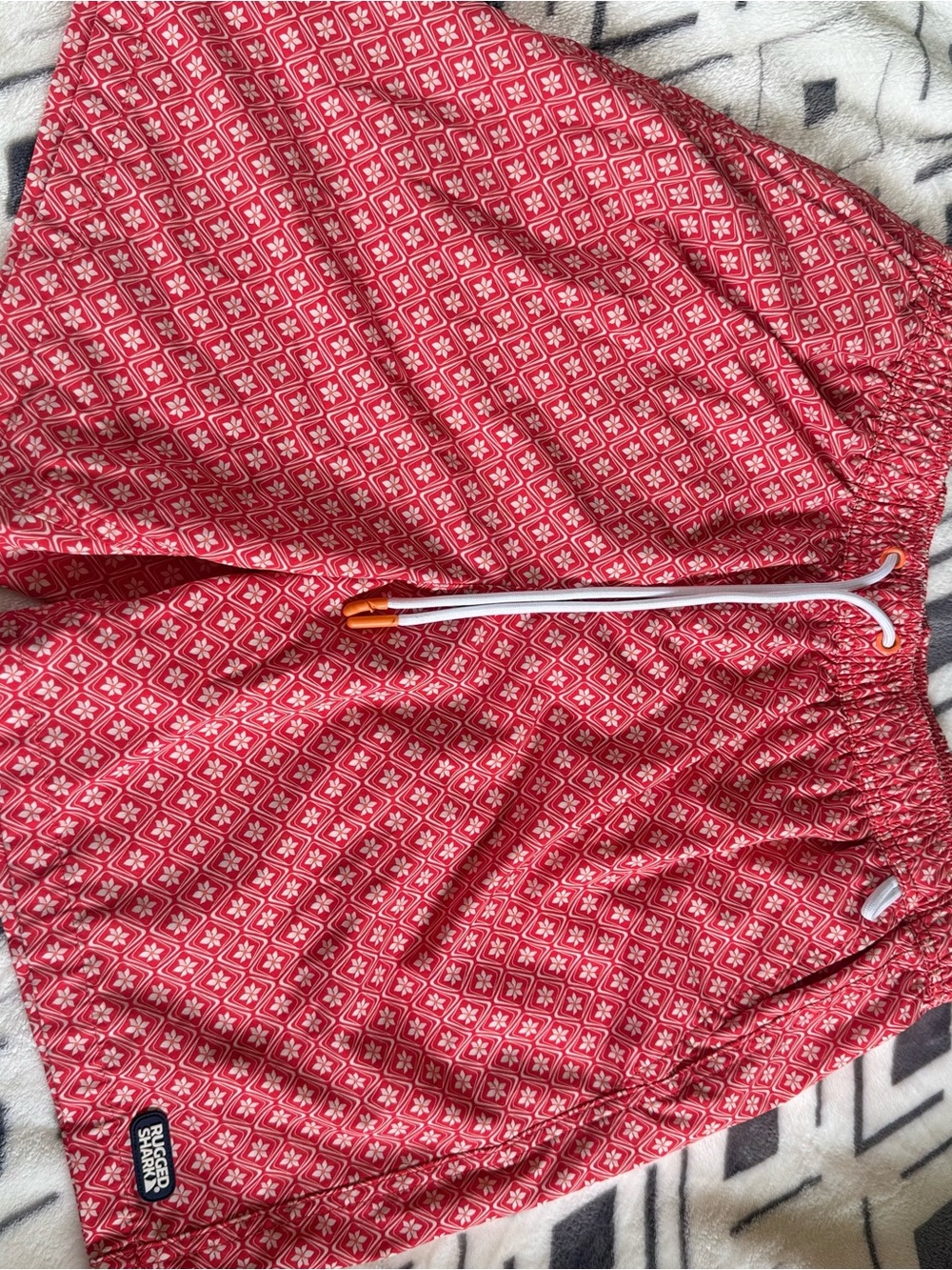 Red Patterned Swim Shorts with Drawstring